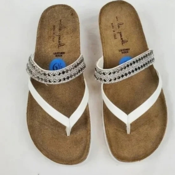 Mila Paoli White and Silver Sandals with Rhinestone Embellishments